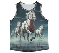 Chevaux De Course Blanc Cool DéBardeurs sans Manches pour Garçons Adolescents,Idéaux pour Sport Activités Physiques