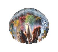 Chevaux des Indiens d'Amérique,Bonnet de douche/bonnet de nuit double couche imperméable et élastique, bonnet de bain réutilisable