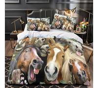Chevaux drôles Housse de Couette Microfibre résistante Douce Léger Humour animalier de dessin animé Parure de Lit 3D Imprimée Fermeture Éclair Hypoallergique for Adolescent Single（140x200cm）