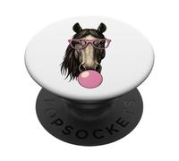 Chevaux drôles Portant des Lunettes et soufflant du Chewing-Gum Rose PopSockets PopGrip Adhésif