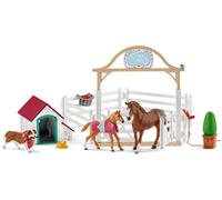 Schleich Coffret Horse Club 42458 – Enclos d'Hannah avec Ruby, 20 éléments, 2 chevaux