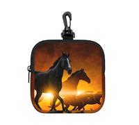 Chevaux Noirs Nuages Rouges Lumineux imprimés,Pochette de Rangement carrée à Fermeture éclair, Porte-Monnaie en néoprène, Petit Portefeuille, Pochette à Monnaie, Porte-Monnaie