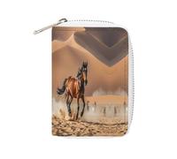 Chevaux qui courent dans le désert tempête sac à cartes en cuir portable porte-monnaie mini porte-monnaie poche pour pièces de monnaie PU portefeuille cartes pochettes pochettes pour femmes hommes,