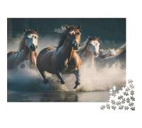 Chevaux Sauvages au Galop. Puzzle de 1000 pièces en Carton 100% recyclé. Trois Chevaux Courant dans l'eau. Jeu Classique pour Le développement cérébral. Dimensions : 52 x 38 cm.