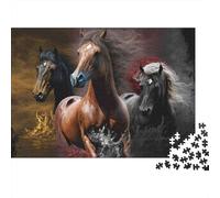 Chevaux Sauvages au Galop - Puzzle de 1000 pièces représentant des Chevaux Sauvages colorés dans Un Style rupestre - 70 x 50 cm - Jeu de réflexion Amusant pour Adultes - Activité à Domicile