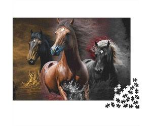 Chevaux Sauvages au Galop - Puzzle de 1000 pièces représentant des Chevaux Sauvages colorés dans Un Style rupestre - 70 x 50 cm - Jeu de réflexion Amusant pour Adultes - Activité à Domicile