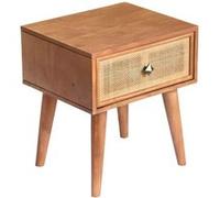 Chevet 1 tiroir en acacia finition teinté teck avec plaquage cannage - KESIAH - ALTOBUY Marron G