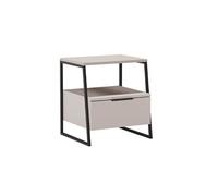Chevet 2 niveaux avec 1 tiroir en mélaminé beige et structure en métal laqué noir - VELIANI -