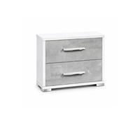 Chevet ALTOBUY 2 tiroirs blanc laqué façades aspect ciment pieds chromés 48x35xH51cm Blanc