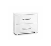 Chevet 2 tiroirs blanc laqué pieds chromés 48x35xH51cm