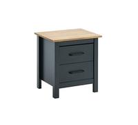 TINA - Chevet 2 Tiroirs Bois Ciré et Bleu Pétrole -