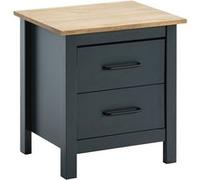 TINA - Chevet 2 Tiroirs Bois Ciré et Bleu Pétrole -