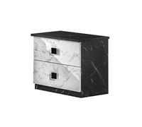 Chevet 2 Tiroirs Effet Marbre Blanc - RAKHAM -