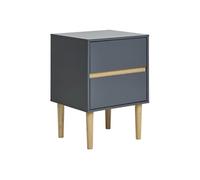 Chevet 2 Tiroirs en MDF Gris Foncé et Bois Naturel - AVEL -