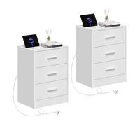 Chevet Blanc avec Prise Intégrée - Lot de 2 - WOLTU Table d'Appoint - 2 Prises AC, 1 Port USB, 1 Port Type-C