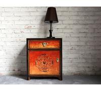 Chevet chambre à coucher commode commode meuble asiatique oriental chinois chevet console boîte de nuit table de nuit vintage bois antique rouge orange noir
