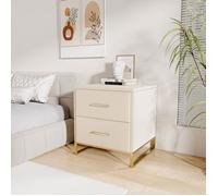 Chevet de lit Lot de 2 en Velours Beige, Table de Chevet avec 2 Tiroirs, Meuble de Chevet,Pied en Métal, Table d'Appoint Salon