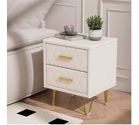 Chevet de lit Lot de 2, Table de Chevet avec 2 Tiroirs, Meuble de Chevet, avec Manches et Pieds en Couleur Doré, Blanc