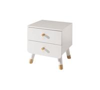 Vipack Chevet Billy enfant 2 tiroirs blanc satin pieds obliques dorés