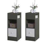Chevet Étroite EUGAD Lot de 2, Table de Nuit en Aggloméré, 2 Compartiments Ouverts et 1 Tiroir, Gris foncé
