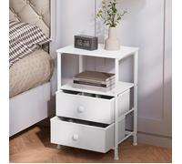 Chevet EUGAD, 2 Tiroirs en Tissu, Table d'Appoint Moderne, en Bois et Métal, Blanc E0EG0072
