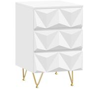 Chevet EUGAD, 3 Tiroirs à Effet 3D, Table de Nuit Moderne, MDF et Métal, Blanc+Doré E0EG0059