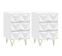 Chevet EUGAD Lot de 2, 3 Tiroirs à Effet 3D, Table de Nuit Moderne, MDF et Métal, Blanc+Doré E0EG0059-2