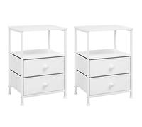 Chevet EUGAD Lot de 2, Table d'Appoint Moderne 2 Tiroirs en Tissu, en Bois et Métal, Blanc E0EG0072
