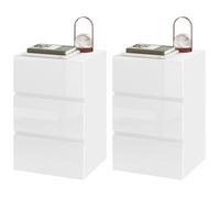 Chevet EUGAD Lot de 2, Table de Nuit avec 3 Tirroirs Brillants, Table d'Appoint Scandinave, Blanc E0EG0049-2