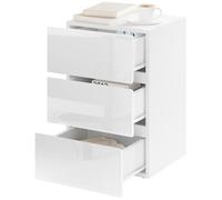 Chevet EUGAD, Table de Nuit avec 3 Tirroirs Brillants, Table d'Appoint Scandinave, Blanc E0EG0049
