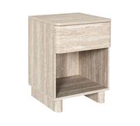 HOME DECO FACTORY - HD7762 - Table de Chevet Pietra en Bois - Compacte avec Tiroir et Niche Ouverte - Design Épuré Effet Pierre - Idéale pour Lit ou Canapé - Couleur Blanc Beige - Taille Standard