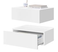 Chevet mural suspendu blanc - WOLTU - Lot de 2 - Avec tiroir - Bois - Panneaux de particules - Dimensions 40x30x14 cm