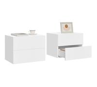 Chevet mural suspendu - WOLTU - Lot de 2 - 2 tiroirs - Blanc - Table de Nuit Flottante - 40x30x30 cm