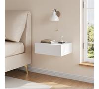 WOLTU Table de Chevet Suspendue avec Tiroir, Blanc | Table de Chevet Murale, 40x30x14 cm, Moderne, en Bois
