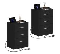 Chevet Noir avec Prise Intégrée - Lot de 2 - WOLTU Table d'Appoint - 2 Prises AC, 1 Port USB, 1 Port Type-C