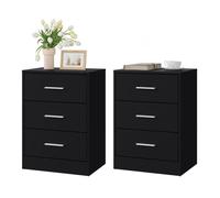 Chevet Noir Lot de 2 - WOLTU Tables de Nuit en Bois d'Ingénierie - 3 Tiroirs - 39x28x54cm W0ITT7066