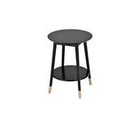 Chevet Rond Laqué Noir 2 Tablettes Détail Doré - MISSY -