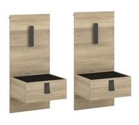 Chevet suspendu ALTOBUY 2 pièces aspect bois et noir avec éclairage Marron