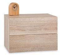 Chevet suspendu FLORENT, étagère murale avec 2 tiroirs sans poignée, en mélaminé décor chêne sonoma