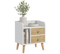 HOMCOM Table de chevet table de nuit design scandinave 2 tiroirs + niche pieds effilés inclinés bois massif de pin 43 x 30 x 49 cm