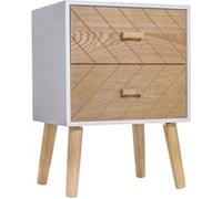 Table de nuit design scandinave - HOMCOM - 2 tiroirs - Bois massif pin MDF - Blanc et hêtre motif graphique