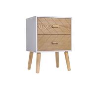 HomCom Chevet design scandinave 2 tiroirs 40x30x56 cm Pin massif, MDF blanc et hêtre