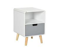 HOMCOM Chevet Scandinave Tiroir Niche Pin MDF Blanc Bleu Gris 40x38x58cm | Aosom France