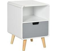 Chevet table de nuit design scandinave 40L x 38l x 58H cm tiroir + niche bois massif pin MDF blanc bleu gris Blanc G