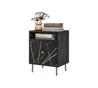 HOMCOM Table de Chevet Table d'appoint Table de Nuit Style Moderne avec 1 Grand tiroir et 1 Niche, Effet marbre, Pieds en métal doré, 39l x 30 x 50 cm, Noir