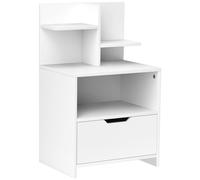 Chevet Table De Nuit Multi-Rangement Tiroir Niche Plateau 2 Étagères Aspect Bois Blanc Blanc