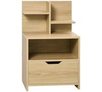 HOMCOM Table de Chevet Design Moderne avec Tiroir, Niche et Étagères Effet Bois Naturel | Aosom France