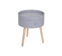 HOMCOM Chevet table de nuit ronde design scandinave tiroir bicolore pieds effilés inclinés bois massif chêne clair gris