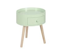 HOMCOM Table Basse - Table de Chevet - Table de Nuit Ronde - Design scandinave Table d'appoint Bout de canapé avec tiroir Pieds effilés inclinés Bois Massif Vert