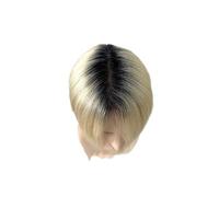 Cheveux 100% cheveux humains Ombre Microskin mâle prothèse de cheveux 0.08MM Double noué hommes capillaire prothèse toupet hommes perruques for homme Perruques quotidiennes(Dark Root White,Straight)